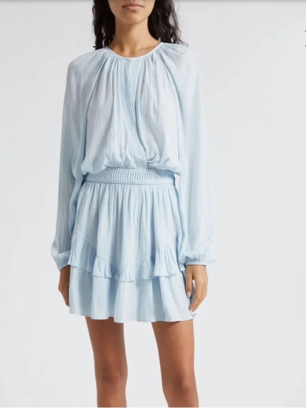 Ramy Brook Light Blue Long-Sleeve Ruffle Mini Dress